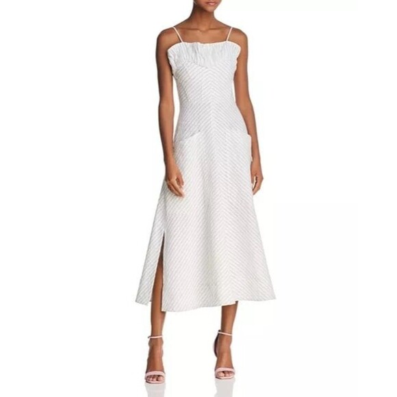 NWOT Rebecca Taylor Sleeveless Stripe Ruffle Dress In Blue Combo - Picture 1 of 8